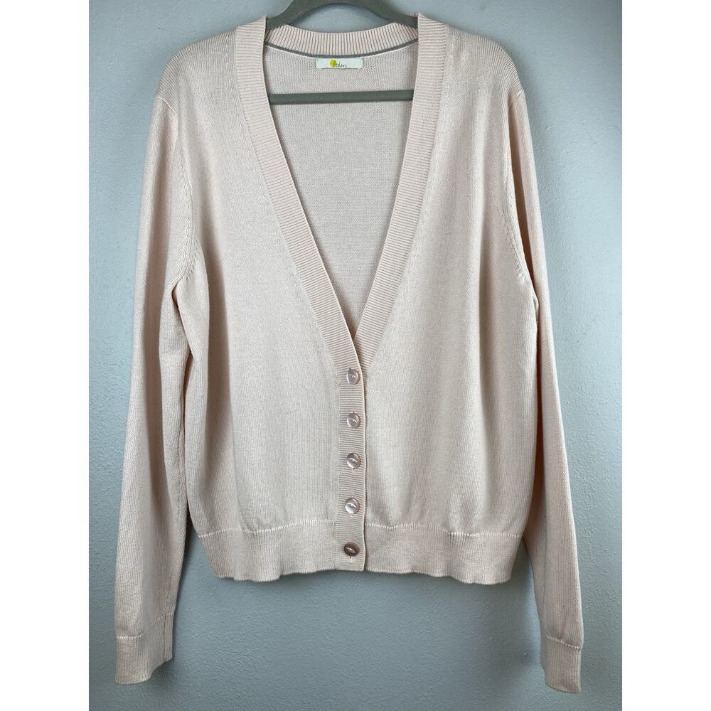 Boden Sz XL Lt Pink Button V Neck Long Slv Rubbed Cuff And Hem Ctn/Wool Cardigan